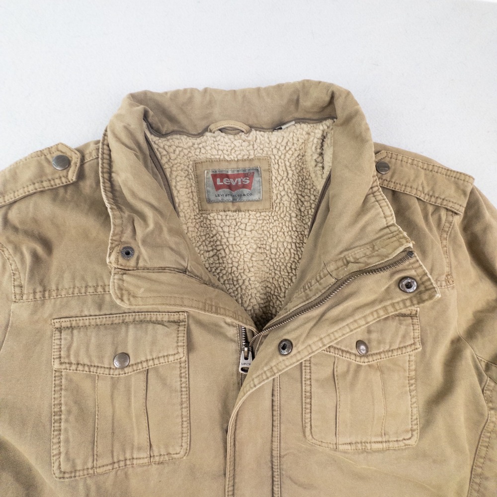 Levis Mens XL Sherpa Lined Field Jacket Tan Cotton Military Utility Coat - Picture 4 of 12